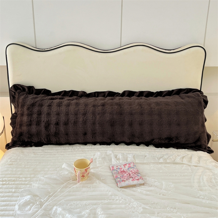 91家纺网 家纺一手货源 找家纺 梦舒羽 2025新款兔毛绒花边双人枕套牛奶绒加长情侣枕芯套雪花绒枕头套-泡泡 兔毛绒泡泡花边款-咖啡色