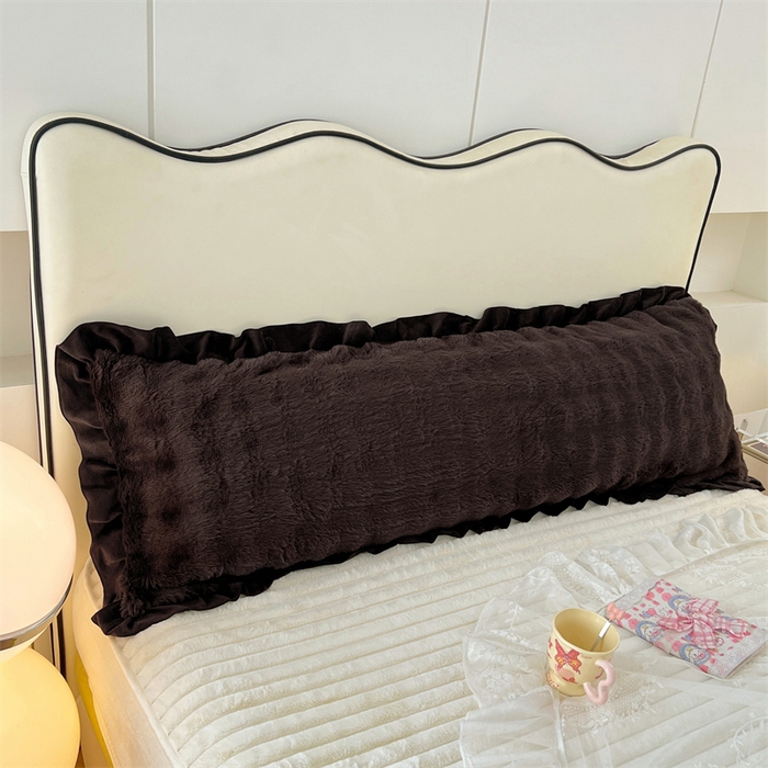 91家纺网 家纺一手货源 找家纺 梦舒羽 2025新款兔毛绒花边双人枕套牛奶绒加长情侣枕芯套雪花绒枕头套-泡泡 兔毛绒泡泡花边款-咖啡色