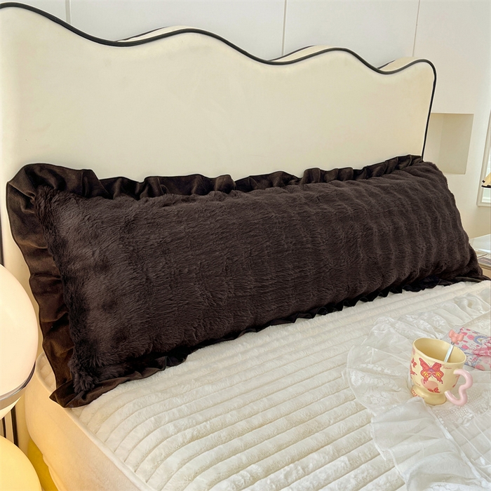 91家纺网 家纺一手货源 找家纺 梦舒羽 2025新款兔毛绒花边双人枕套牛奶绒加长情侣枕芯套雪花绒枕头套-泡泡 兔毛绒泡泡花边款-咖啡色