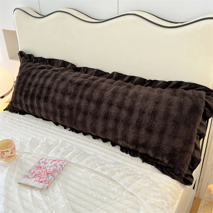 91家纺网 家纺一手货源 找家纺 梦舒羽 2025新款兔毛绒花边双人枕套牛奶绒加长情侣枕芯套雪花绒枕头套-泡泡 兔毛绒泡泡花边款-咖啡色