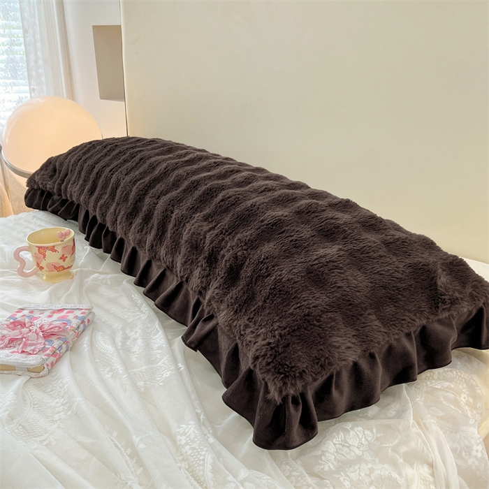 91家纺网 家纺一手货源 找家纺 梦舒羽 2025新款兔毛绒花边双人枕套牛奶绒加长情侣枕芯套雪花绒枕头套-泡泡 兔毛绒泡泡花边款-咖啡色