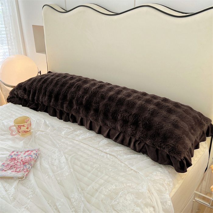 91家纺网 家纺一手货源 找家纺 梦舒羽 2025新款兔毛绒花边双人枕套牛奶绒加长情侣枕芯套雪花绒枕头套-泡泡 兔毛绒泡泡花边款-咖啡色