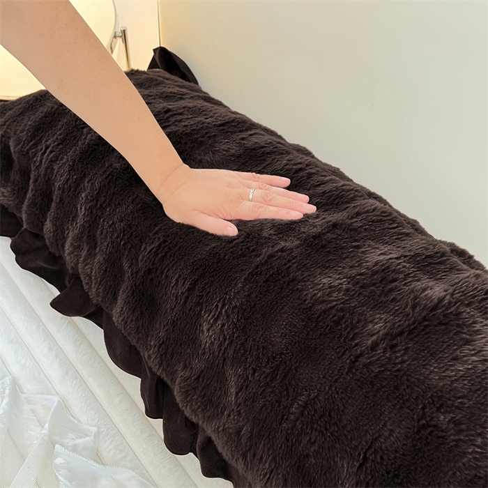 91家纺网 家纺一手货源 找家纺 梦舒羽 2025新款兔毛绒花边双人枕套牛奶绒加长情侣枕芯套雪花绒枕头套-泡泡 兔毛绒泡泡花边款-咖啡色