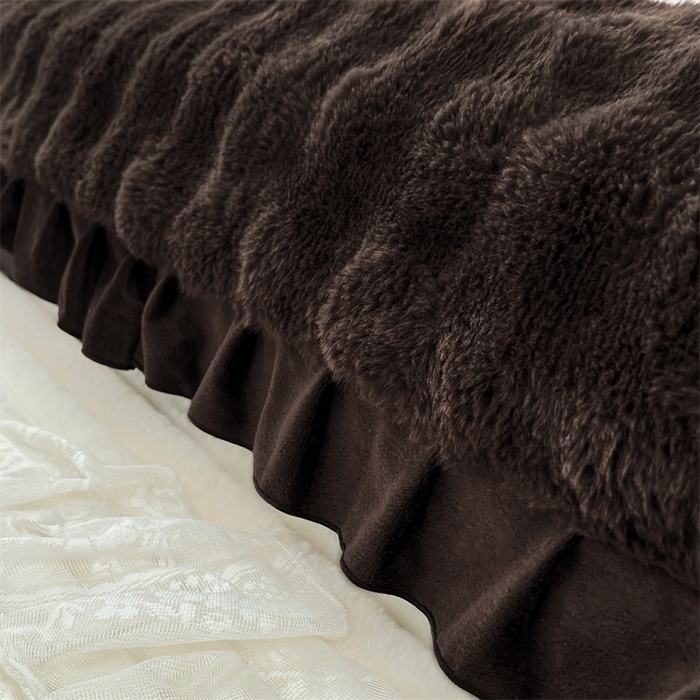 91家纺网 家纺一手货源 找家纺 梦舒羽 2025新款兔毛绒花边双人枕套牛奶绒加长情侣枕芯套雪花绒枕头套-泡泡 兔毛绒泡泡花边款-咖啡色