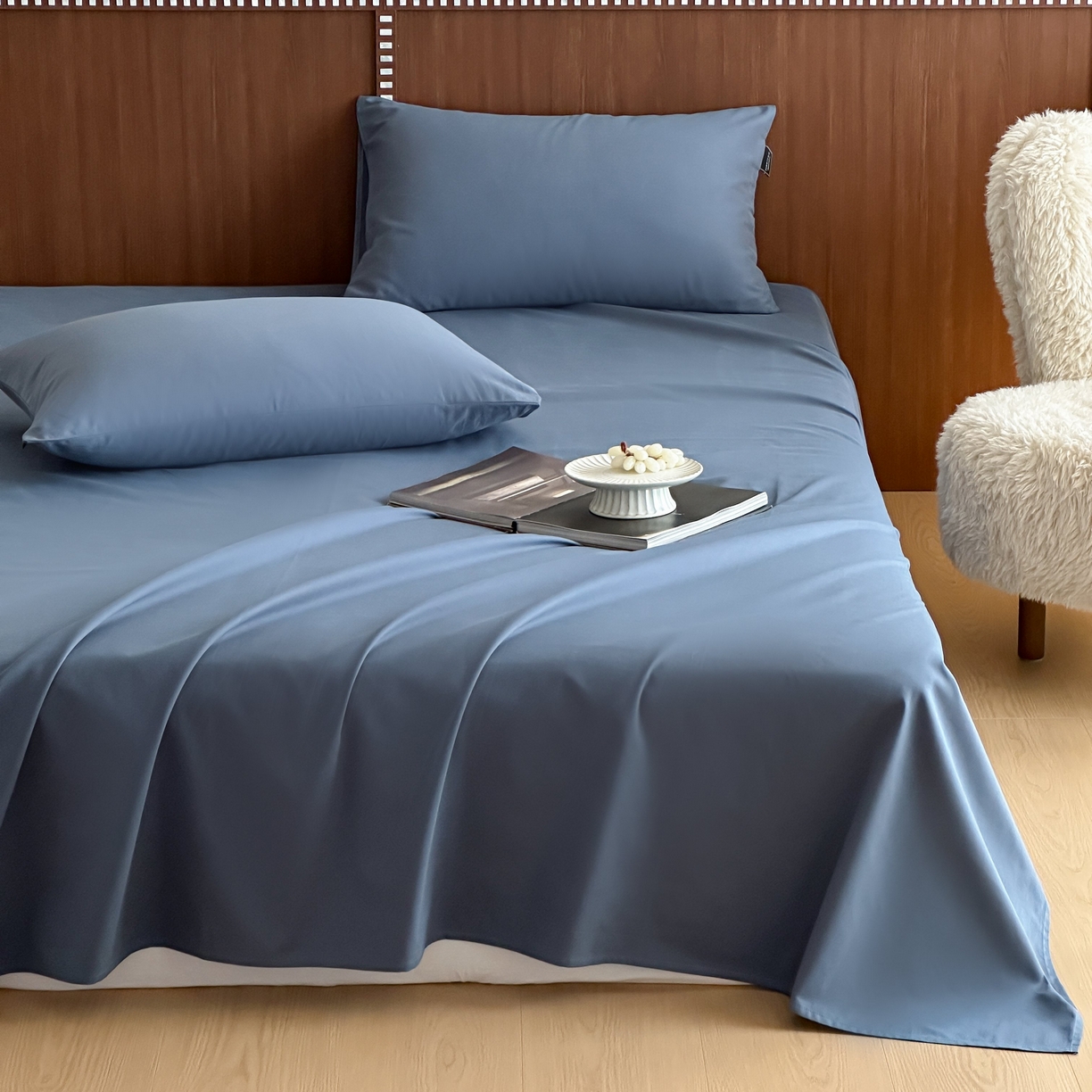 91家纺网 家纺一手货源 找家纺 三味舒屋 2025新款50支磨毛长绒棉纯棉纯色单床单床单单件-长期主义 南非蓝