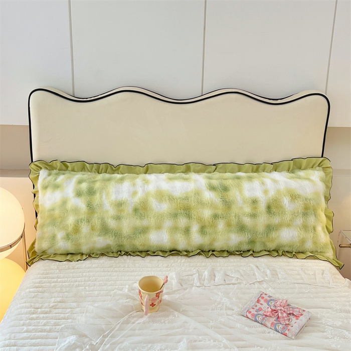 91家纺网 家纺一手货源 找家纺 梦舒羽 2025新款兔毛绒花边双人枕套牛奶绒加长情侣枕芯套雪花绒枕头套-泡泡 兔毛绒泡泡花边款-梦幻果绿