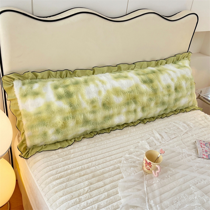 91家纺网 家纺一手货源 找家纺 梦舒羽 2025新款兔毛绒花边双人枕套牛奶绒加长情侣枕芯套雪花绒枕头套-泡泡 兔毛绒泡泡花边款-梦幻果绿