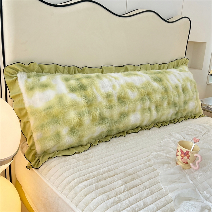 91家纺网 家纺一手货源 找家纺 梦舒羽 2025新款兔毛绒花边双人枕套牛奶绒加长情侣枕芯套雪花绒枕头套-泡泡 兔毛绒泡泡花边款-梦幻果绿