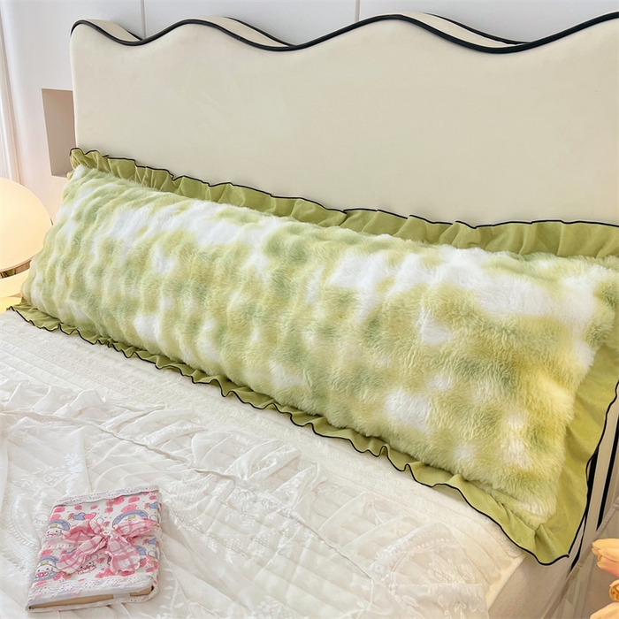 91家纺网 家纺一手货源 找家纺 梦舒羽 2025新款兔毛绒花边双人枕套牛奶绒加长情侣枕芯套雪花绒枕头套-泡泡 兔毛绒泡泡花边款-梦幻果绿