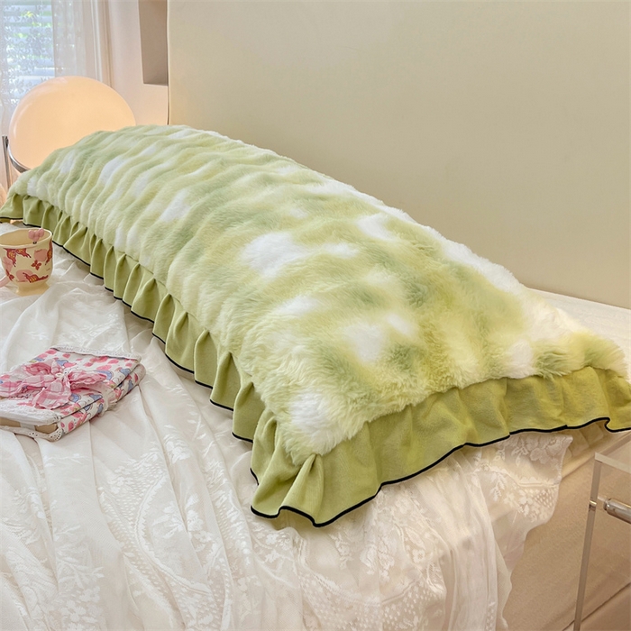 91家纺网 家纺一手货源 找家纺 梦舒羽 2025新款兔毛绒花边双人枕套牛奶绒加长情侣枕芯套雪花绒枕头套-泡泡 兔毛绒泡泡花边款-梦幻果绿