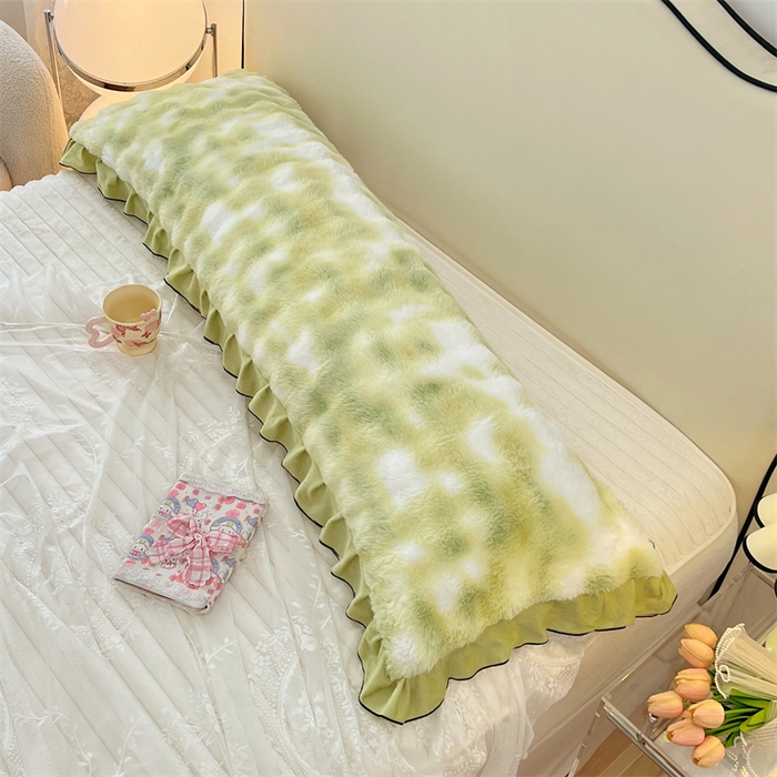 91家纺网 家纺一手货源 找家纺 梦舒羽 2025新款兔毛绒花边双人枕套牛奶绒加长情侣枕芯套雪花绒枕头套-泡泡 兔毛绒泡泡花边款-梦幻果绿