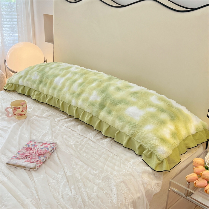 91家纺网 家纺一手货源 找家纺 梦舒羽 2025新款兔毛绒花边双人枕套牛奶绒加长情侣枕芯套雪花绒枕头套-泡泡 兔毛绒泡泡花边款-梦幻果绿