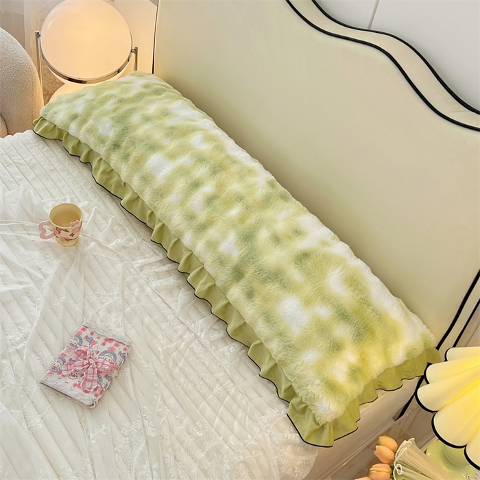 91家纺网 家纺一手货源 找家纺 梦舒羽 2025新款兔毛绒花边双人枕套牛奶绒加长情侣枕芯套雪花绒枕头套-泡泡 兔毛绒泡泡花边款-梦幻果绿