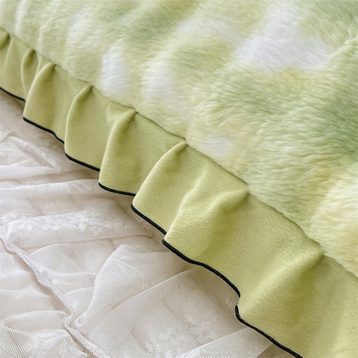 91家纺网 家纺一手货源 找家纺 梦舒羽 2025新款兔毛绒花边双人枕套牛奶绒加长情侣枕芯套雪花绒枕头套-泡泡 兔毛绒泡泡花边款-梦幻果绿