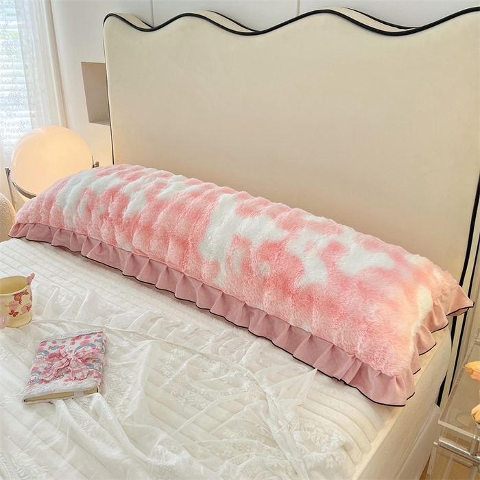 91家纺网 家纺一手货源 找家纺 梦舒羽 2025新款兔毛绒花边双人枕套牛奶绒加长情侣枕芯套雪花绒枕头套-泡泡 兔毛绒泡泡花边款-梦幻樱粉