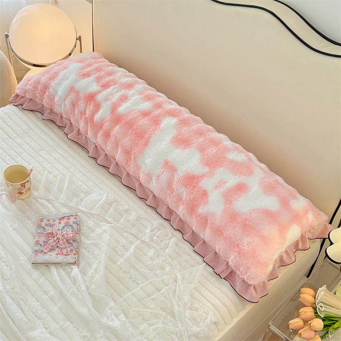 91家纺网 家纺一手货源 找家纺 梦舒羽 2025新款兔毛绒花边双人枕套牛奶绒加长情侣枕芯套雪花绒枕头套-泡泡 兔毛绒泡泡花边款-梦幻樱粉