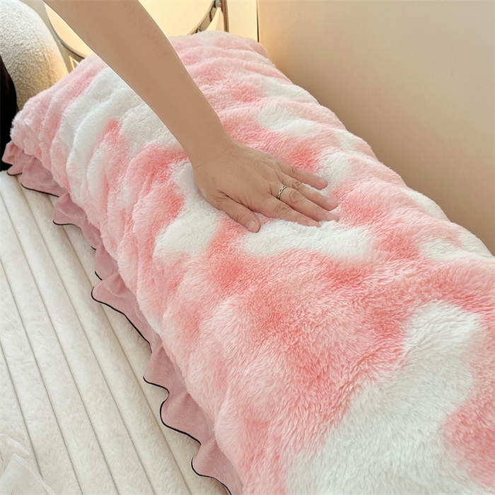 91家纺网 家纺一手货源 找家纺 梦舒羽 2025新款兔毛绒花边双人枕套牛奶绒加长情侣枕芯套雪花绒枕头套-泡泡 兔毛绒泡泡花边款-梦幻樱粉