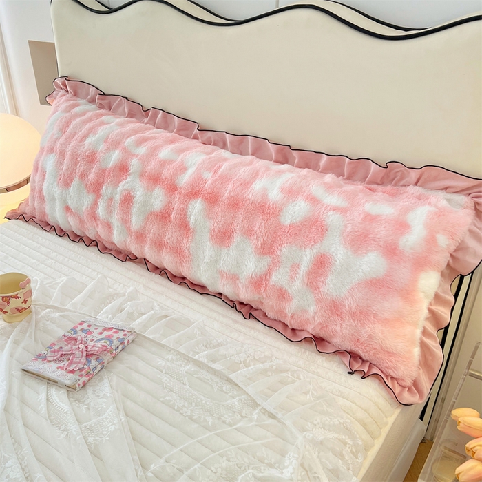 91家纺网 家纺一手货源 找家纺 梦舒羽 2025新款兔毛绒花边双人枕套牛奶绒加长情侣枕芯套雪花绒枕头套-泡泡 兔毛绒泡泡花边款-梦幻樱粉