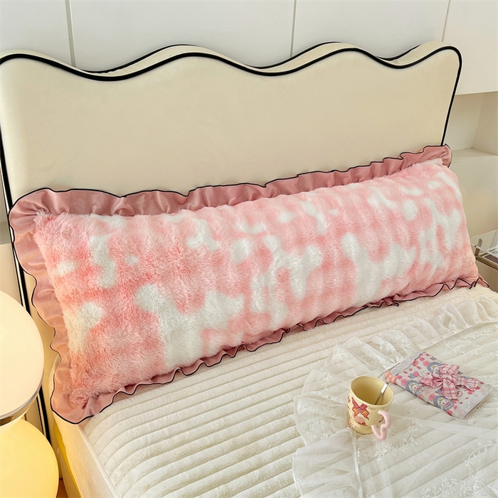 91家纺网 家纺一手货源 找家纺 梦舒羽 2025新款兔毛绒花边双人枕套牛奶绒加长情侣枕芯套雪花绒枕头套-泡泡 兔毛绒泡泡花边款-梦幻樱粉