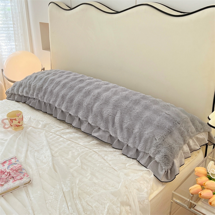 91家纺网 家纺一手货源 找家纺 梦舒羽 2025新款兔毛绒花边双人枕套牛奶绒加长情侣枕芯套雪花绒枕头套-泡泡 兔毛绒泡泡花边款-烟雨灰