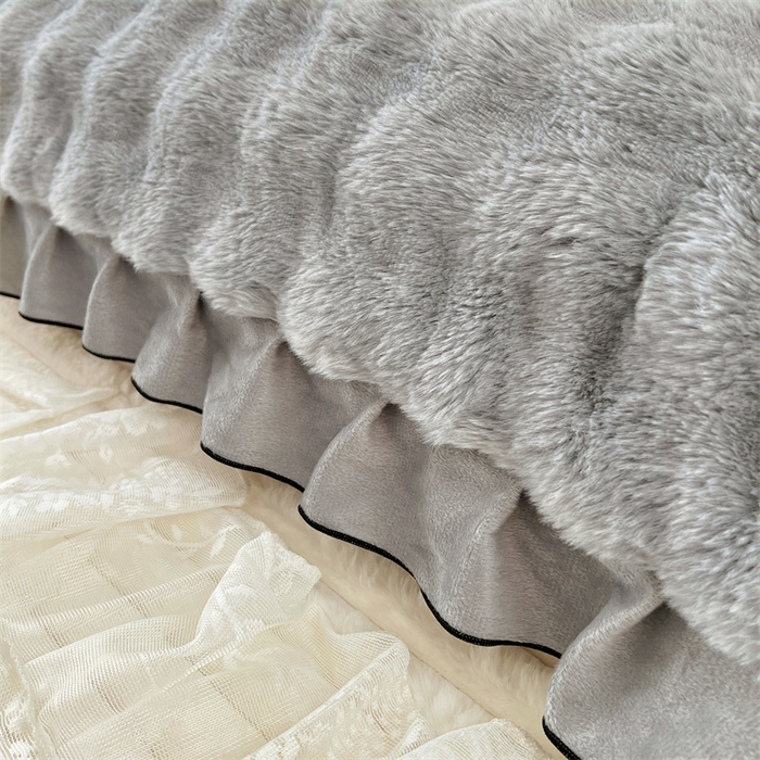 91家纺网 家纺一手货源 找家纺 梦舒羽 2025新款兔毛绒花边双人枕套牛奶绒加长情侣枕芯套雪花绒枕头套-泡泡 兔毛绒泡泡花边款-烟雨灰