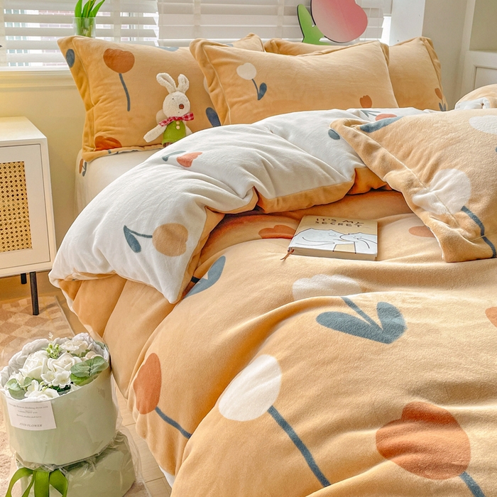 91家纺网 家纺一手货源 找家纺 丽涵家纺 2025秋冬新品230克全工艺消光牛奶绒印花四件套 拉斐尔-落日