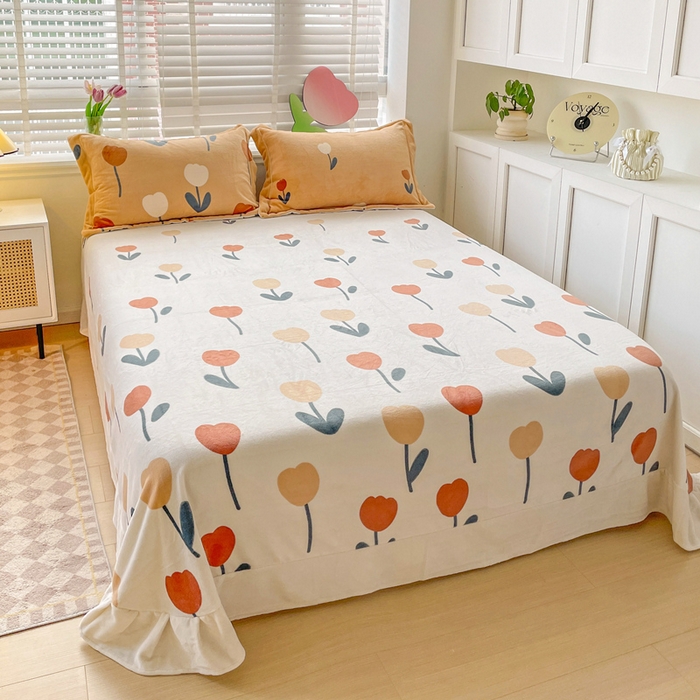 91家纺网 家纺一手货源 找家纺 丽涵家纺 2025秋冬新品230克全工艺消光牛奶绒印花四件套 拉斐尔-落日