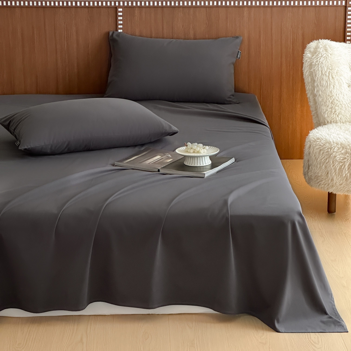 91家纺网 家纺一手货源 找家纺 三味舒屋 2025新款50支磨毛长绒棉纯棉纯色单床单床单单件-长期主义 深灰