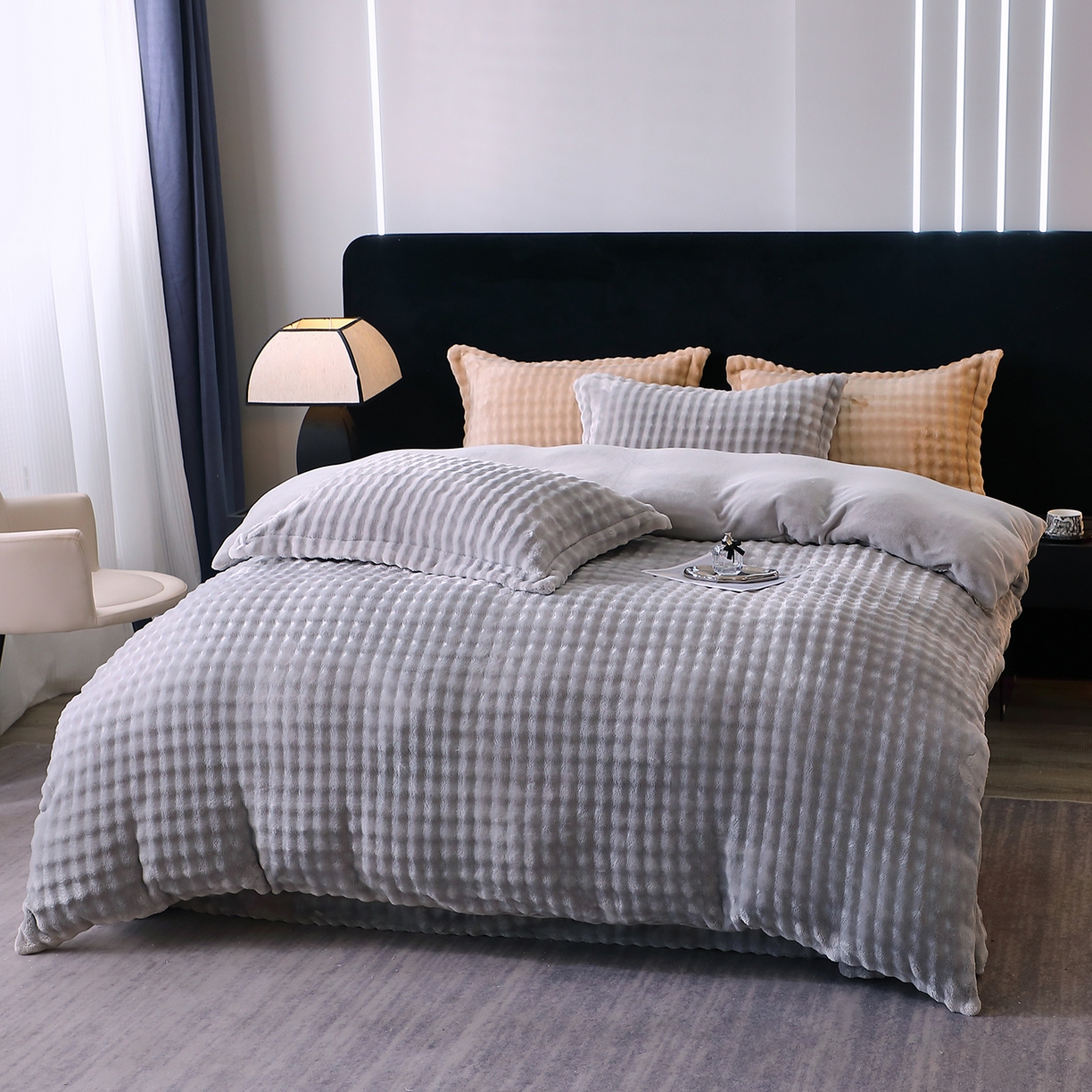 91家纺网 家纺一手货源 找家纺 （总）肖恩毯业 2025新款泡泡绒仿兔毛绒四件套牛奶绒4件套8斤重加厚高密保暖