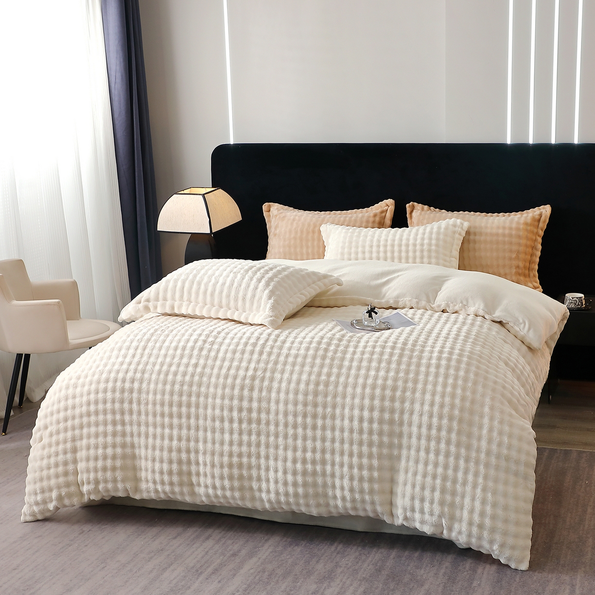 肖恩毯业 2025新款泡泡绒仿兔毛绒四件套牛奶绒4件套8斤重加厚高密保暖 珍珠白