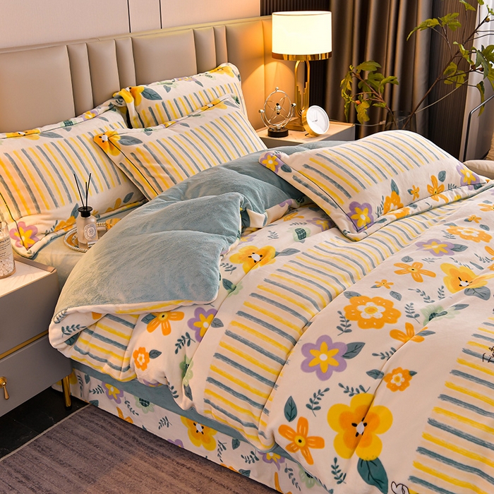 91家纺网 家纺一手货源 找家纺 丽涵家纺 2025秋冬新品230克全工艺消光牛奶绒印花四件套 莫奈花园