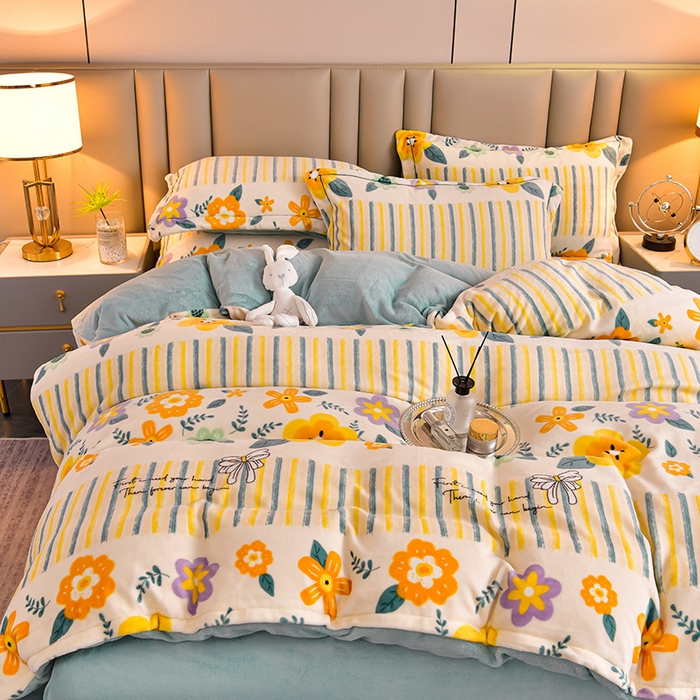 91家纺网 家纺一手货源 找家纺 丽涵家纺 2025秋冬新品230克全工艺消光牛奶绒印花四件套 莫奈花园