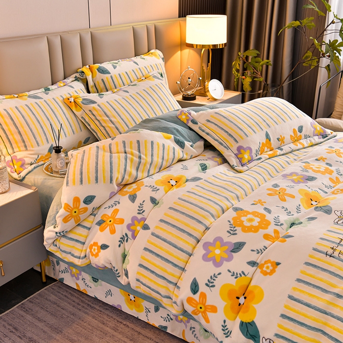 91家纺网 家纺一手货源 找家纺 丽涵家纺 2025秋冬新品230克全工艺消光牛奶绒印花四件套 莫奈花园