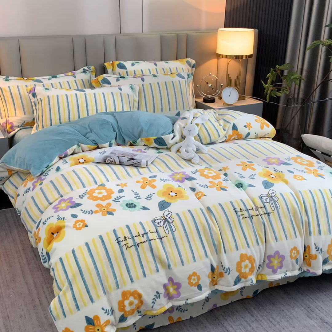 91家纺网 家纺一手货源 找家纺 丽涵家纺 2025秋冬新品230克全工艺消光牛奶绒印花四件套 莫奈花园