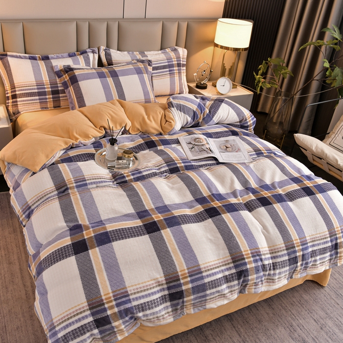 91家纺网 家纺一手货源 找家纺 丽涵家纺 2025秋冬新品230克全工艺消光牛奶绒印花四件套 苏格兰