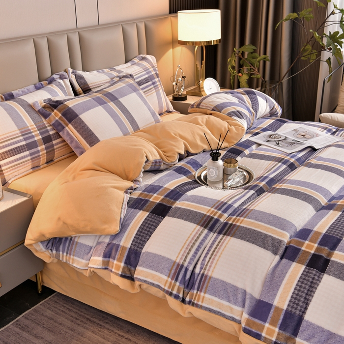 91家纺网 家纺一手货源 找家纺 丽涵家纺 2025秋冬新品230克全工艺消光牛奶绒印花四件套 苏格兰