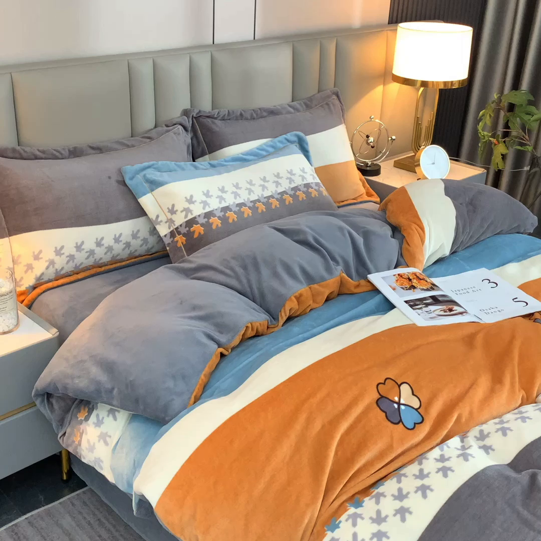 91家纺网 家纺一手货源 找家纺 丽涵家纺 2025秋冬新品230克全工艺消光牛奶绒印花四件套 云梦闲情