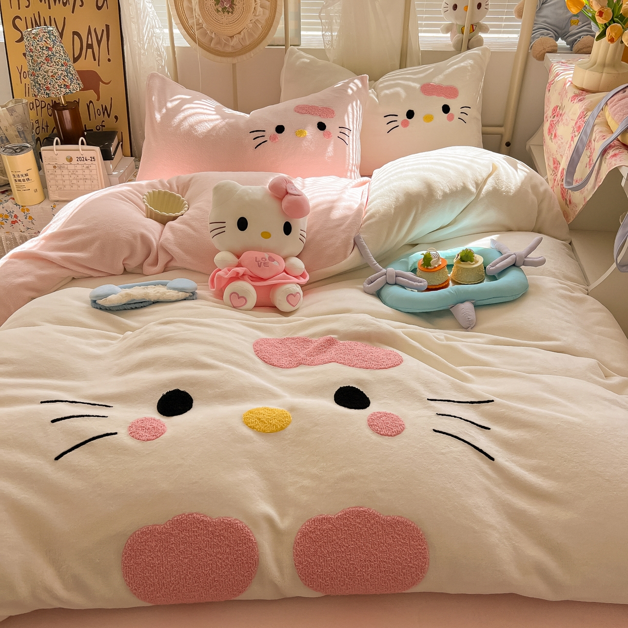 91家纺网 家纺一手货源 找家纺 （总）韩都家居 2025新款高克重萌系牛奶绒毛巾绣四件套