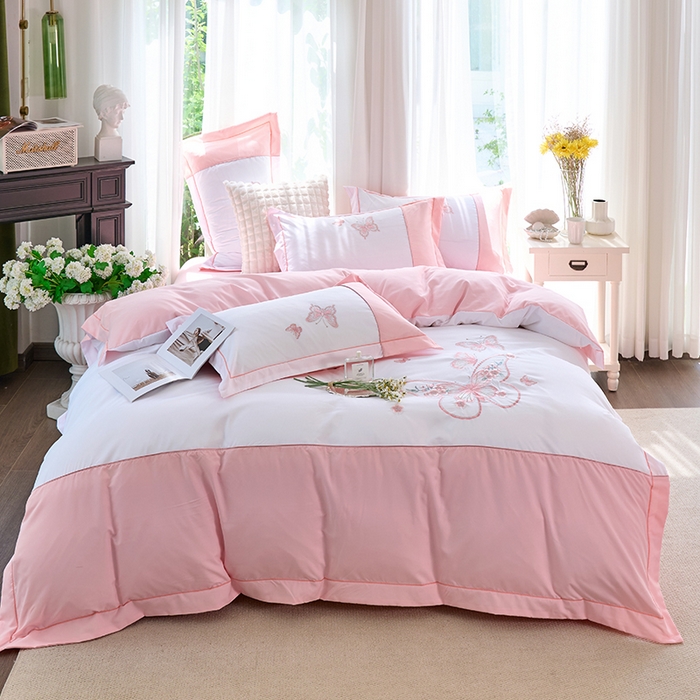 91家纺网 家纺一手货源 找家纺 （总）包小包 2025新款臻丝棉拼角刺绣工艺四件套-羽栖