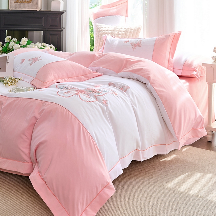 91家纺网 家纺一手货源 找家纺 （总）包小包 2025新款臻丝棉拼角刺绣工艺四件套-羽栖