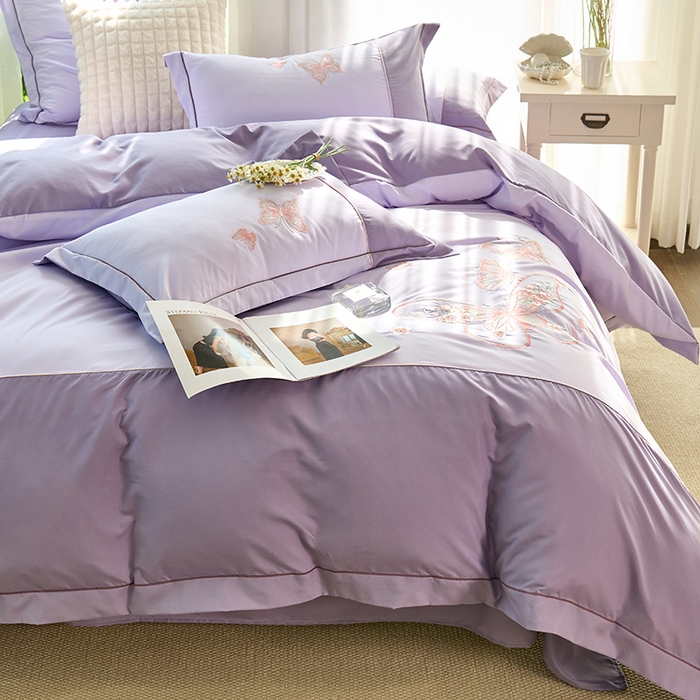 91家纺网 家纺一手货源 找家纺 包小包 2025新款臻丝棉拼角刺绣工艺四件套-羽栖 羽栖-浅紫