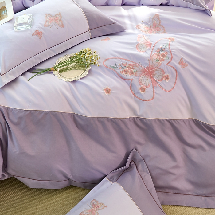 91家纺网 家纺一手货源 找家纺 包小包 2025新款臻丝棉拼角刺绣工艺四件套-羽栖 羽栖-浅紫