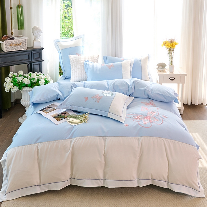 91家纺网 家纺一手货源 找家纺 包小包 2025新款臻丝棉拼角刺绣工艺四件套-羽栖 羽栖-天蓝