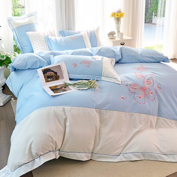 91家纺网 家纺一手货源 找家纺 包小包 2025新款臻丝棉拼角刺绣工艺四件套-羽栖 羽栖-天蓝