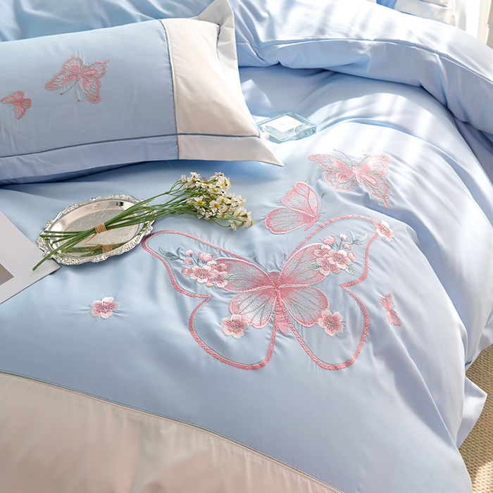 91家纺网 家纺一手货源 找家纺 包小包 2025新款臻丝棉拼角刺绣工艺四件套-羽栖 羽栖-天蓝