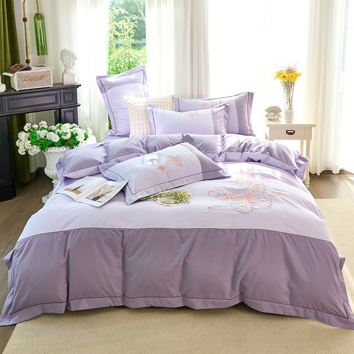 91家纺网 家纺一手货源 找家纺 包小包 2025新款臻丝棉拼角刺绣工艺四件套-羽栖 羽栖-浅紫