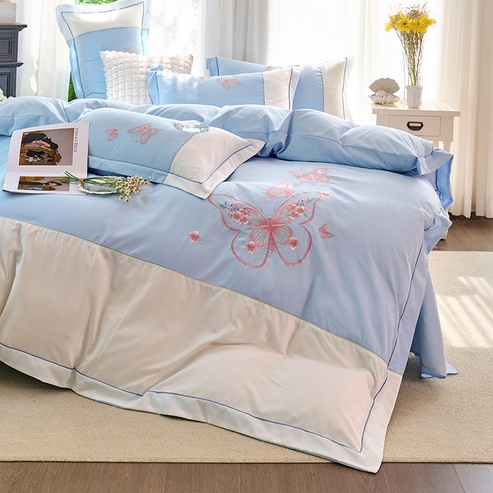 91家纺网 家纺一手货源 找家纺 包小包 2025新款臻丝棉拼角刺绣工艺四件套-羽栖 羽栖-天蓝