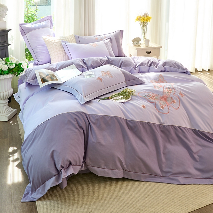 91家纺网 家纺一手货源 找家纺 包小包 2025新款臻丝棉拼角刺绣工艺四件套-羽栖 羽栖-浅紫