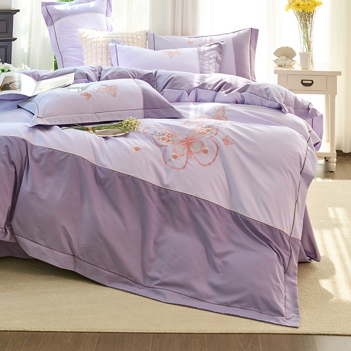 91家纺网 家纺一手货源 找家纺 包小包 2025新款臻丝棉拼角刺绣工艺四件套-羽栖 羽栖-浅紫