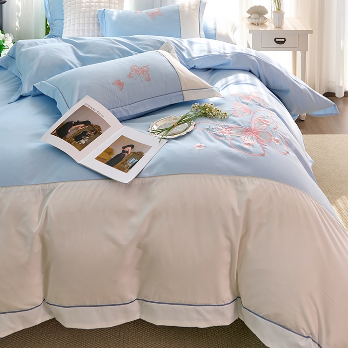 91家纺网 家纺一手货源 找家纺 包小包 2025新款臻丝棉拼角刺绣工艺四件套-羽栖 羽栖-天蓝